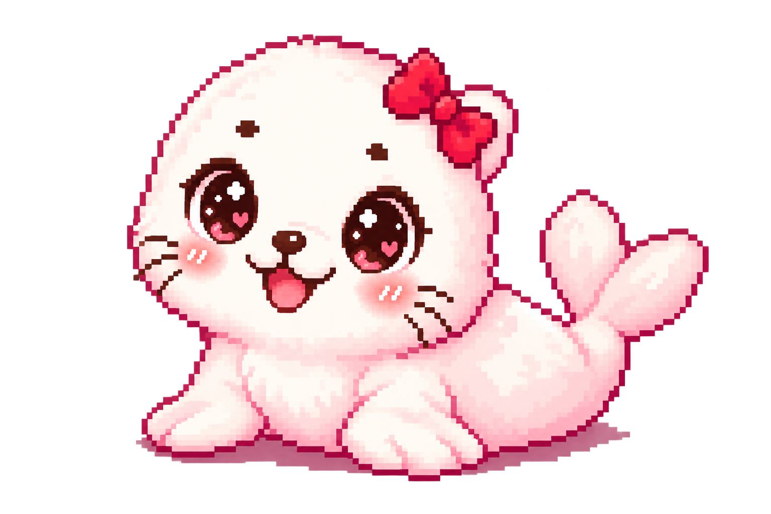 Foquita pixelada con un lazo rojo